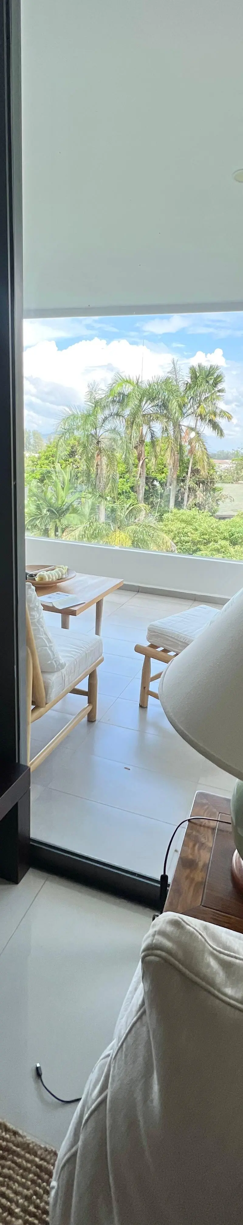 Terrace with bamboo lounge chair and side table